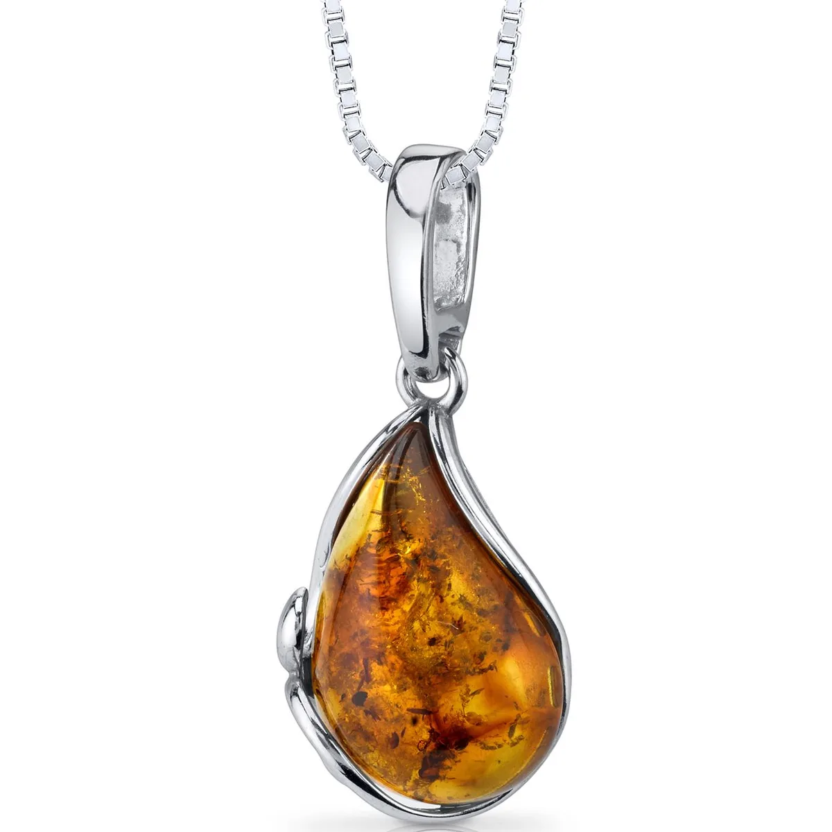Oravo Oravo Baltic Amber Tear Drop Pendant Necklace Sterling Silver Cognac 18 — صورة المنتج