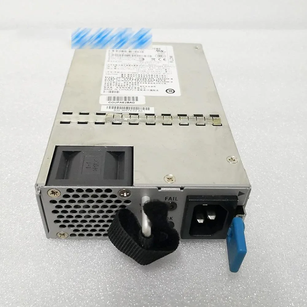 Black rectangular ATX power supply unit with cooling fan grille and cable bundle