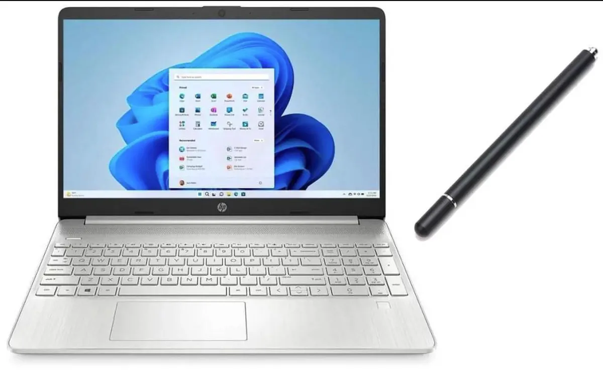 Silver 15.6 inch touchscreen laptop with stylus pen