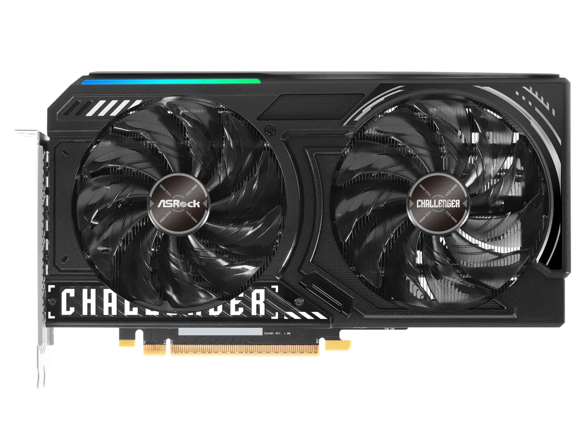 Black dual-fan graphics card with silver accents and three DisplayPort plus one HDMI port