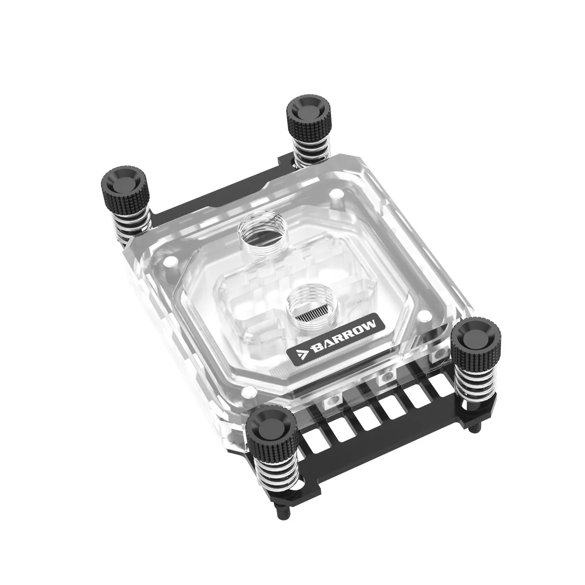 Square acrylic CPU water block with nickel-plated copper base and addressable RGB lighting