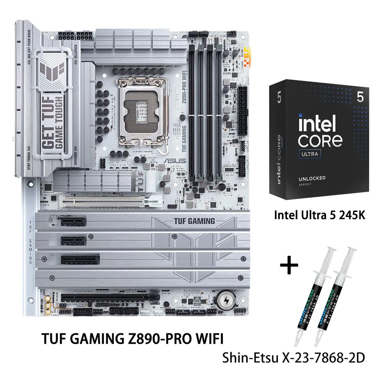 ASUS TUF Gaming Z890-PRO WiFi ATX motherboard with Intel Core Ultra 5 245K CPU in LGA 1851 socket