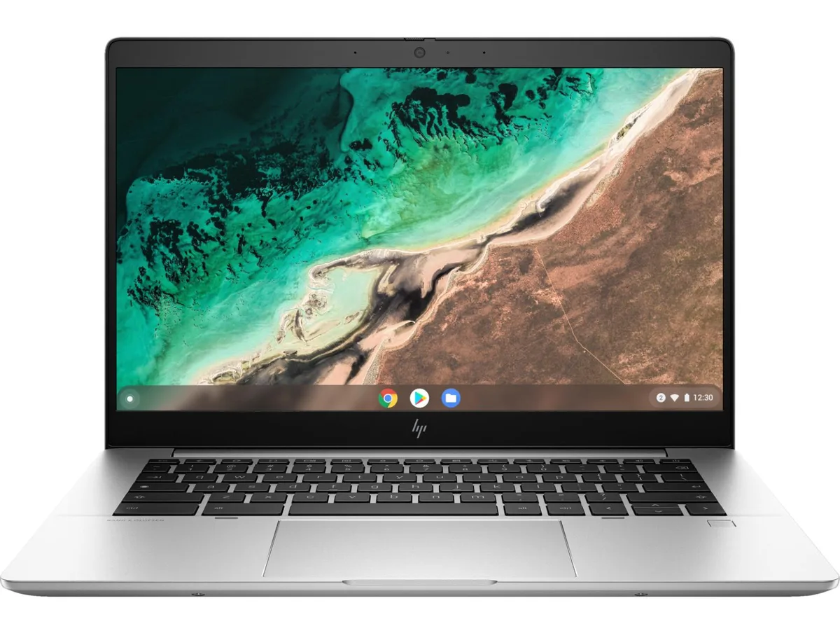 Silver HP Elite c645 G2 Chromebook 14 inch laptop closed view