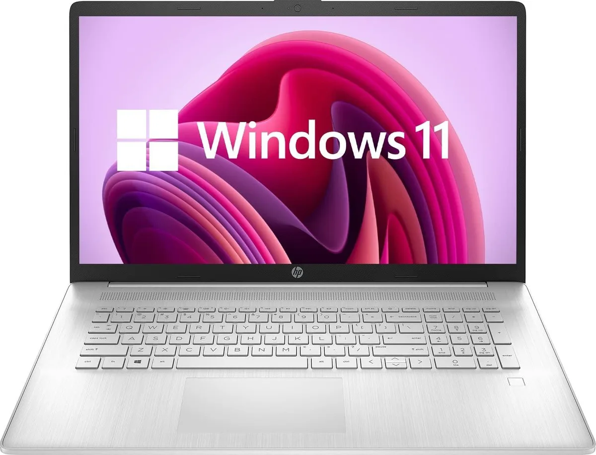 Silver 17.3 inch laptop with numeric keypad and fingerprint reader