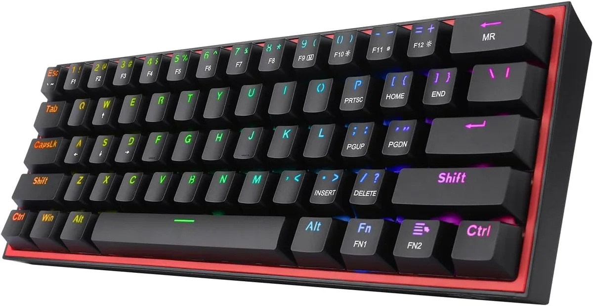 Compact 60 percent wired keyboard with 61 keys and vibrant RGB backlighting