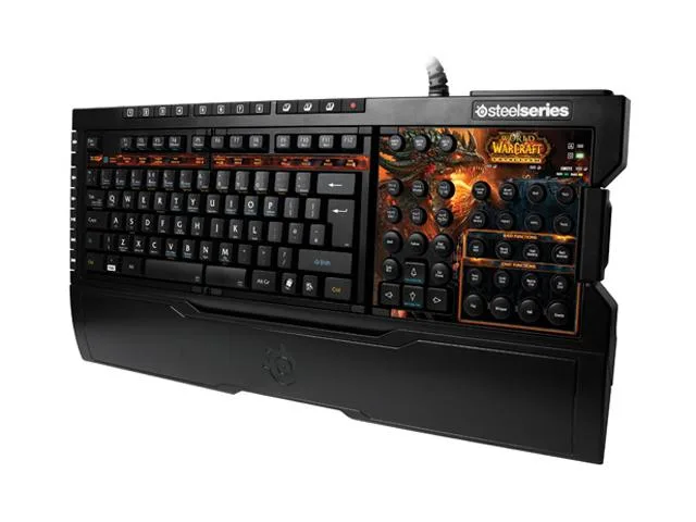 SteelSeries Shift Cataclysm keyboard with color-coded keys and WoW artwork