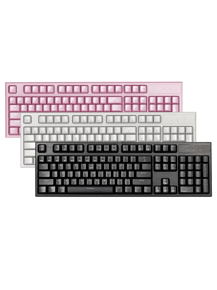 White full-size mechanical keyboard with blue switches and white LED backlighting