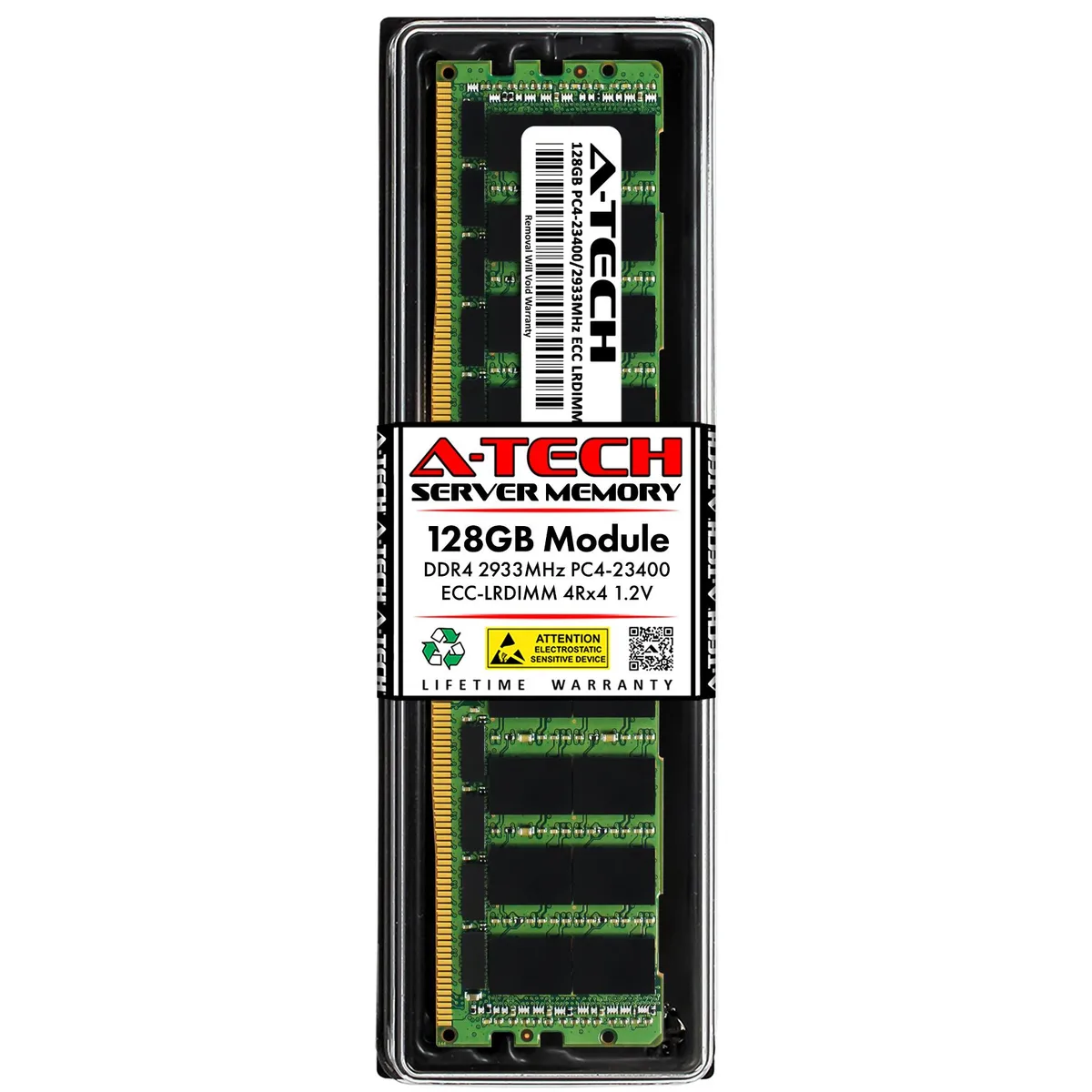 Green 288-pin DDR4 LRDIMM module with black chips, no heat spreader