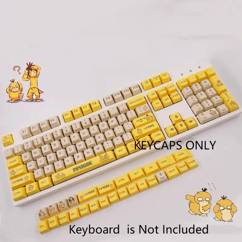 A set of 131 melon yellow PBT keycaps in OEM profile with a Psyduck theme, keycaps only