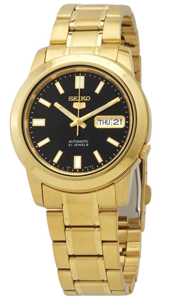 Seiko Seiko 5 Automatic Watch SNKK22K1 Gold Tone Black Dial 38mm 21 Jewels 30m Water Resistant — produktbilde