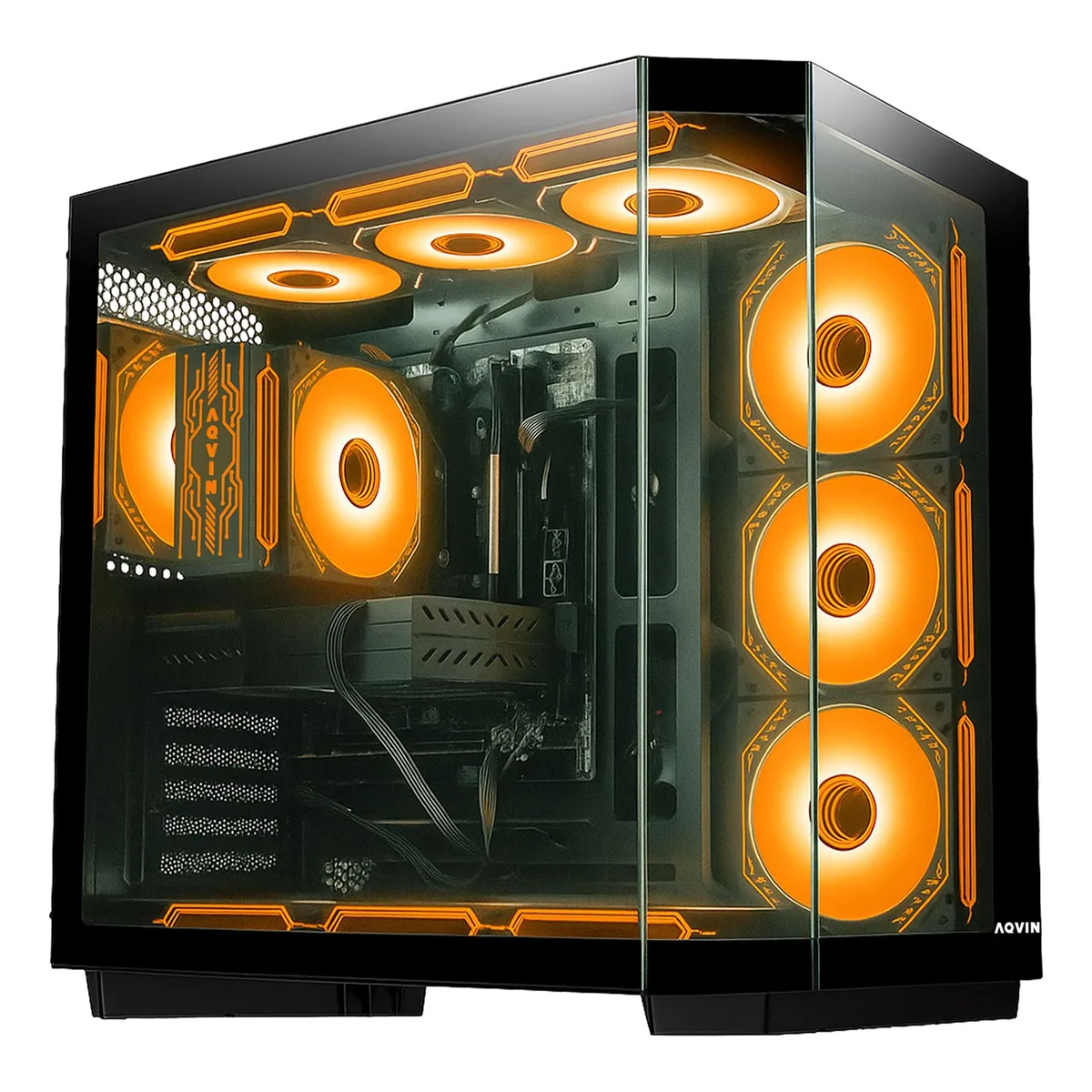 Black tower desktop PC with air cooling, wired keyboard and mouse included