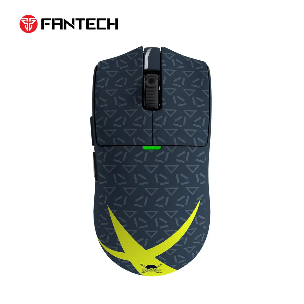 Deep blue lightweight gaming mouse with cloud-patterned One Piece Zoro design and RGB charging dock