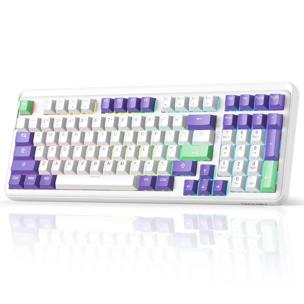 Compact 96 percent mechanical keyboard in black metal with 97 keys and RGB backlighting