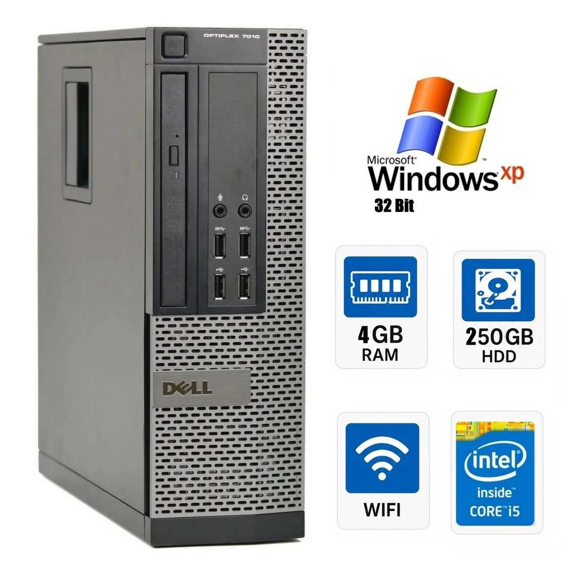 Black small form factor desktop tower with USB Wi-Fi adapter and power cord