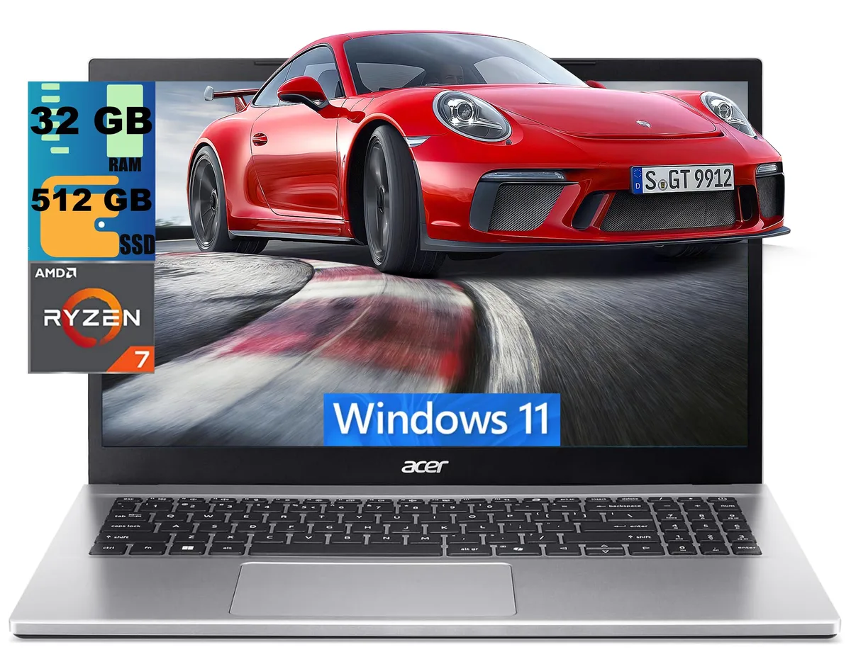 Silver 15.6-inch laptop, slim clamshell, matte finish
