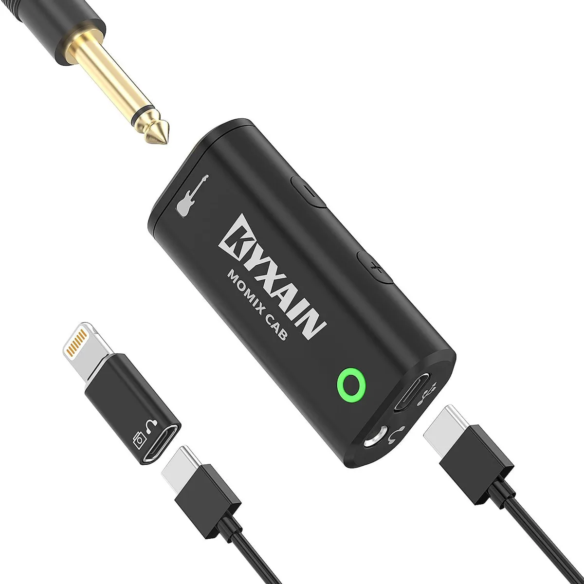 Compact pocket audio interface with Type-C, Lightning adapter, 6.35mm and 3.5mm jacks, back clip, 20.5g