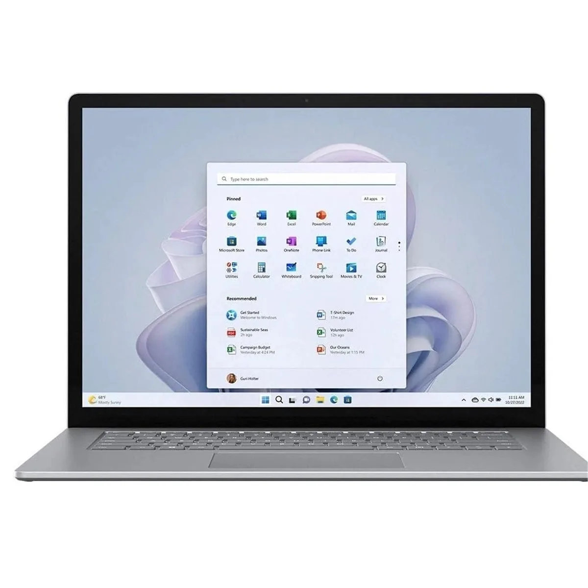 Platinum 15-inch touchscreen laptop with silver finish, backlit keyboard and precision touchpad