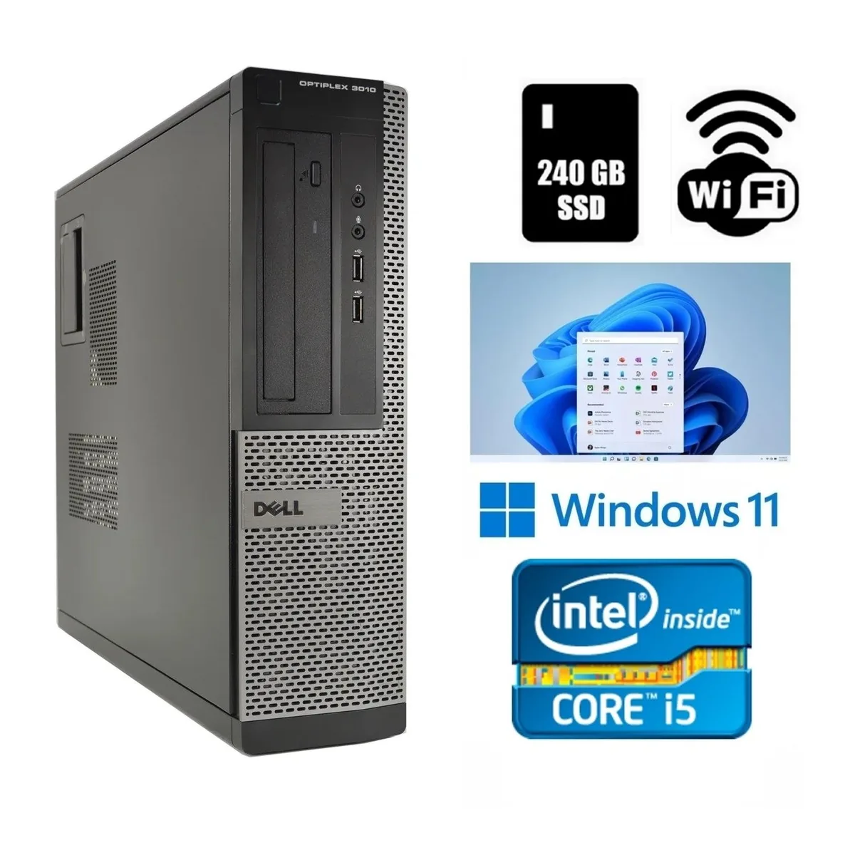 Small black desktop tower with DVD drive and USB Wi-Fi adapter