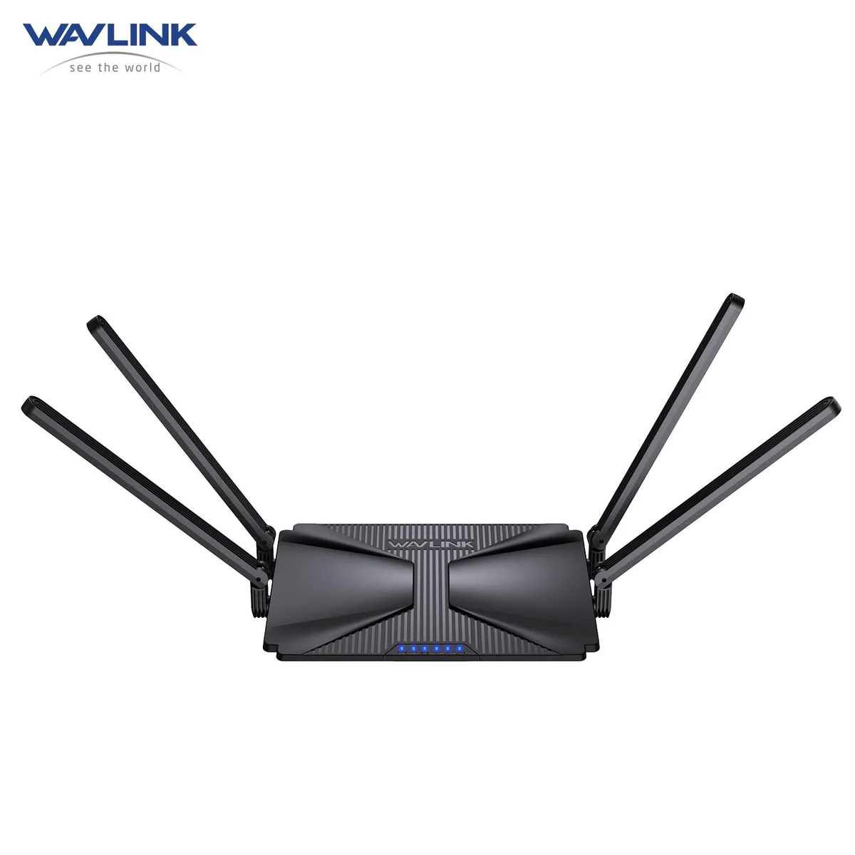 White rectangular router with four black adjustable antennas standing upright