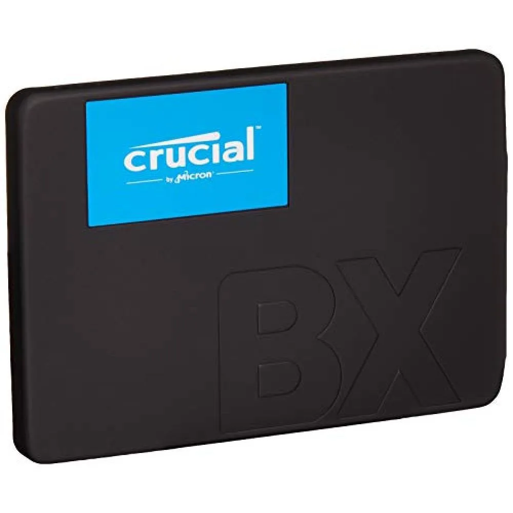 Rectangular 2.5 inch SATA SSD with black plastic casing and label