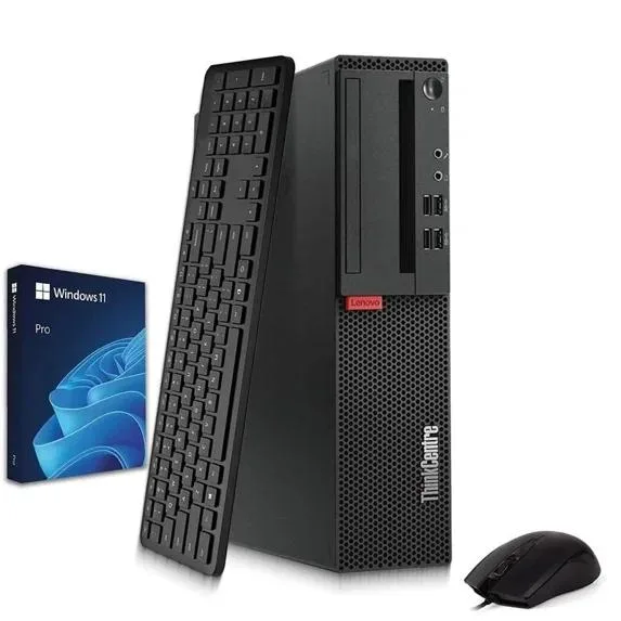 Compact black and silver Lenovo ThinkCentre M910 Tiny desktop unit