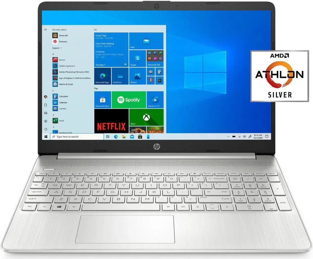 Silver 15.6 inch laptop with micro-edge anti-glare FHD display and numeric keypad