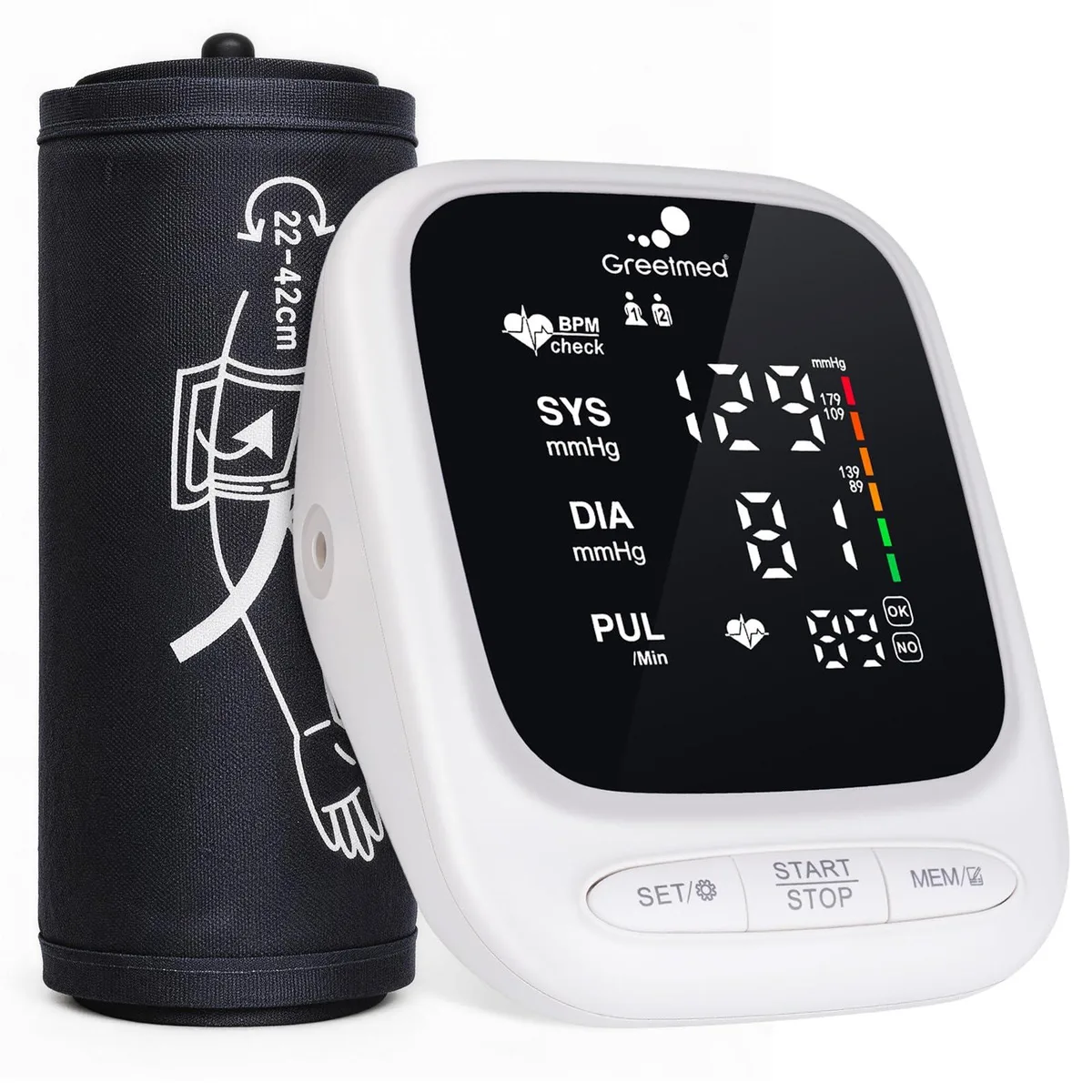  Greetmed AES-U522 Blood Pressure Monitor 8.7-16.5" Cuff 800mAh Rechargeable — product photo