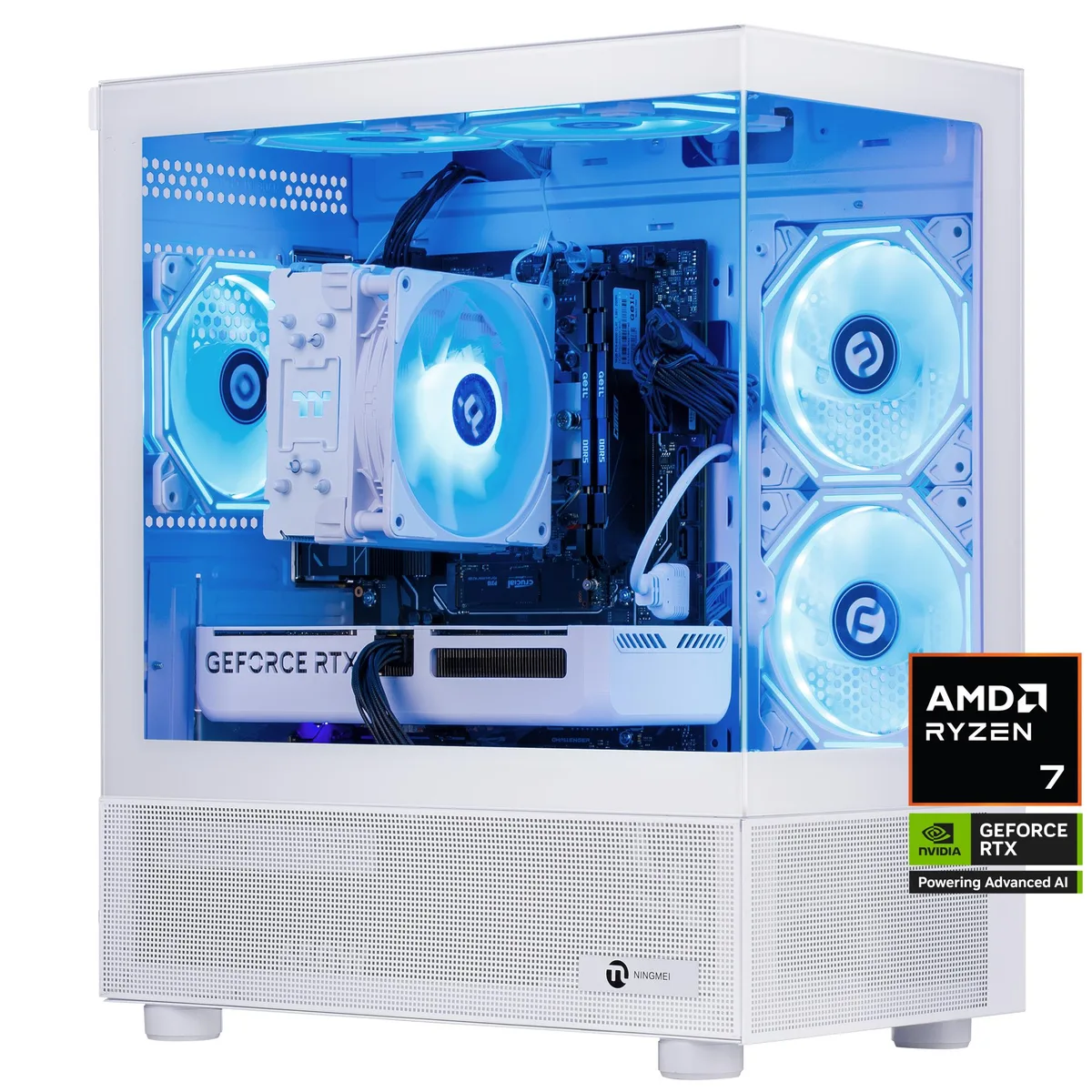NINGMEI NINGMEI Lumishore Gaming PC Ryzen 7 9700X RTX 5060 16GB DDR5 1TB NVMe 650W White — product photo