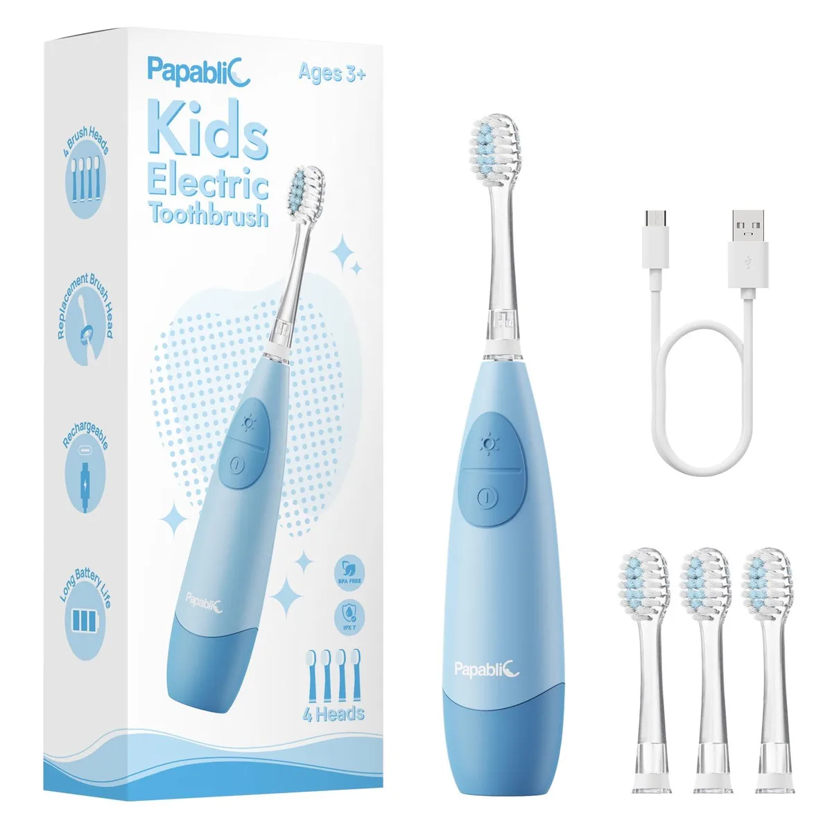  Papablic PAPA335 Electric Toothbrush Blue 24000 vibrations/min 4 heads — 제품 사진