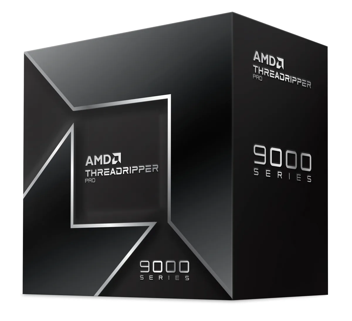 Square metallic CPU with gold contacts and green substrate, branded AMD Ryzen Threadripper PRO 9955WX
