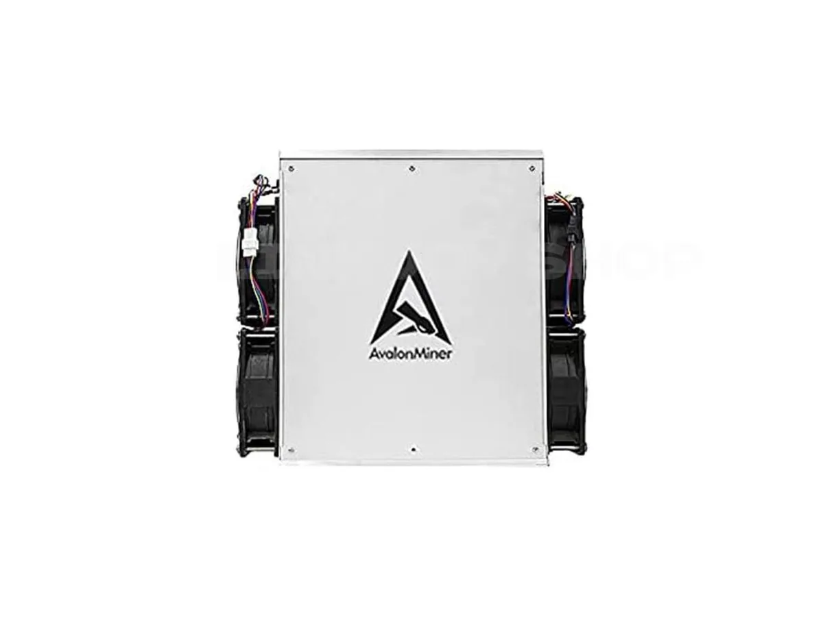 Rectangular silver crypto miner with front fan grille