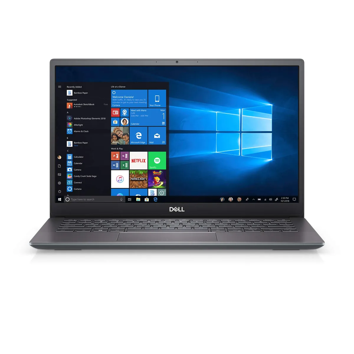 Silver 13.3 inch laptop with narrow border display