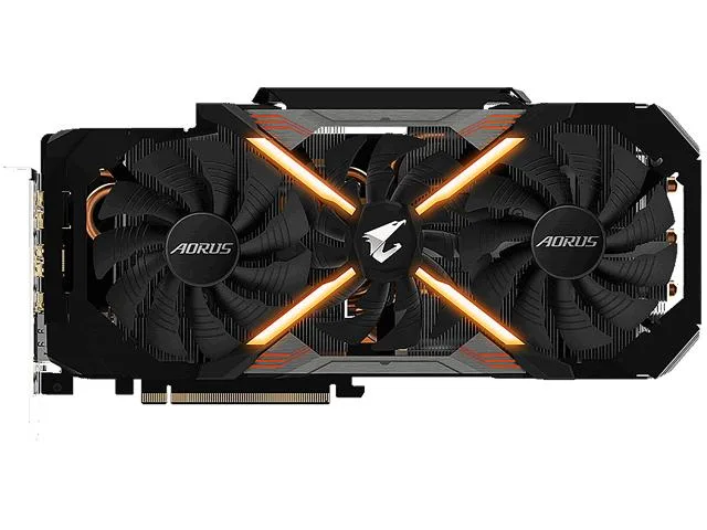 GIGABYTE AORUS RTX 2060 triple-slot graphics card with three fans and metal backplate