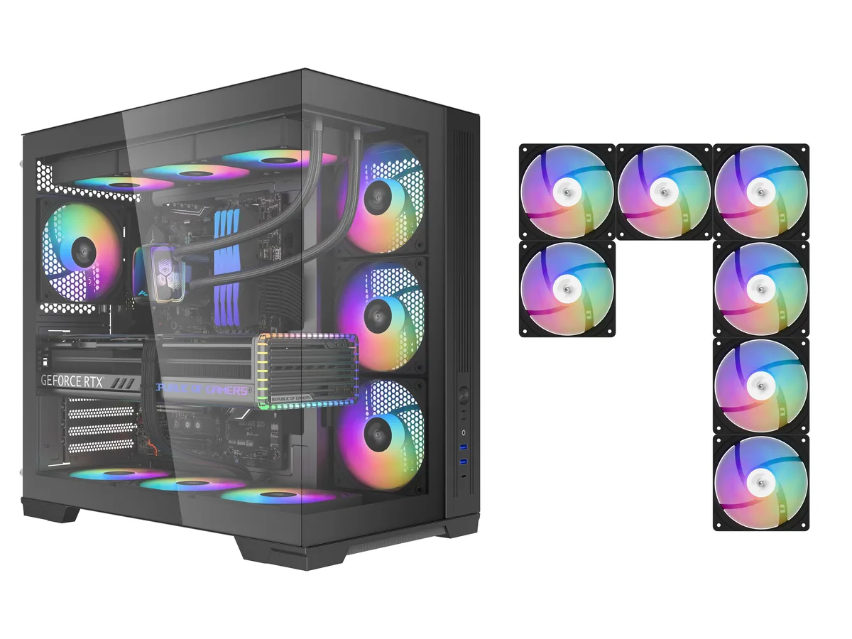 SAMA SAMA V52 PC Case — 7 ARGB PWM fans, dual tempered glass, 420 mm GPU support — product photo
