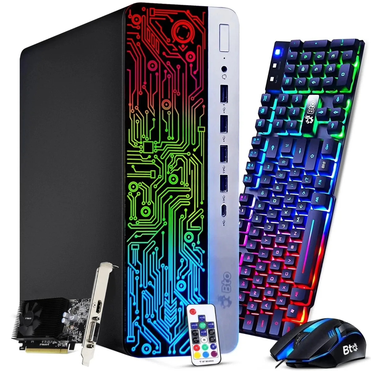 HP small form factor desktop tower with RGB keyboard and mouse