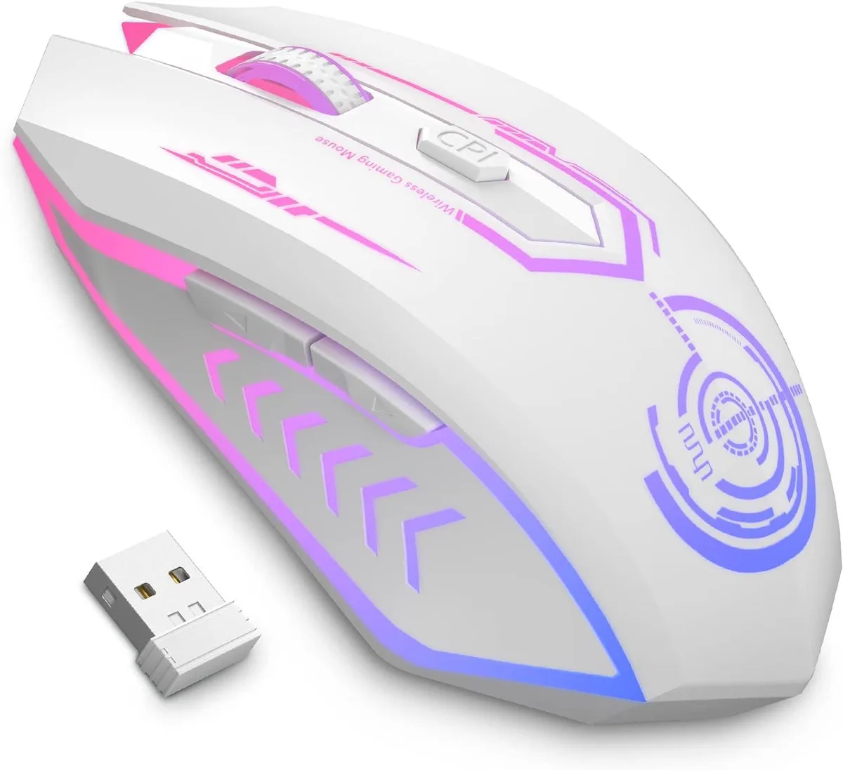 BFKK BFKK Wireless Gaming Mouse 10000 DPI White 6 Buttons 7 LED Colors 2.4GHz 50ft — Produktfoto