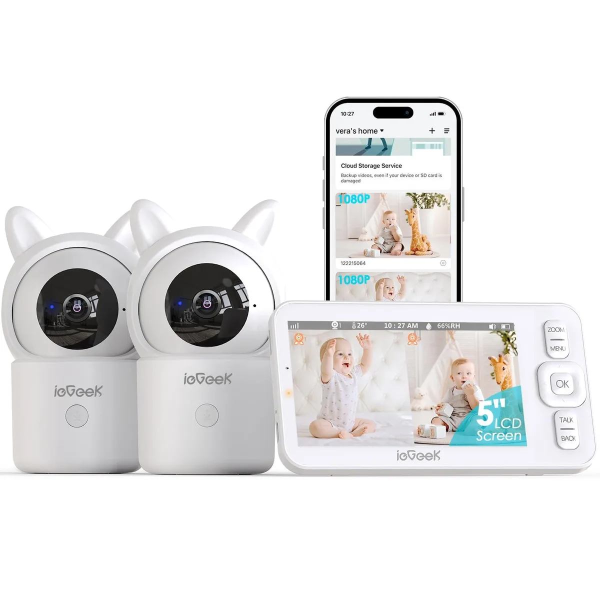 ieGeek ieGeek Baby Monitor Camera baby 7 1080p 2.4 GHz White — preces foto