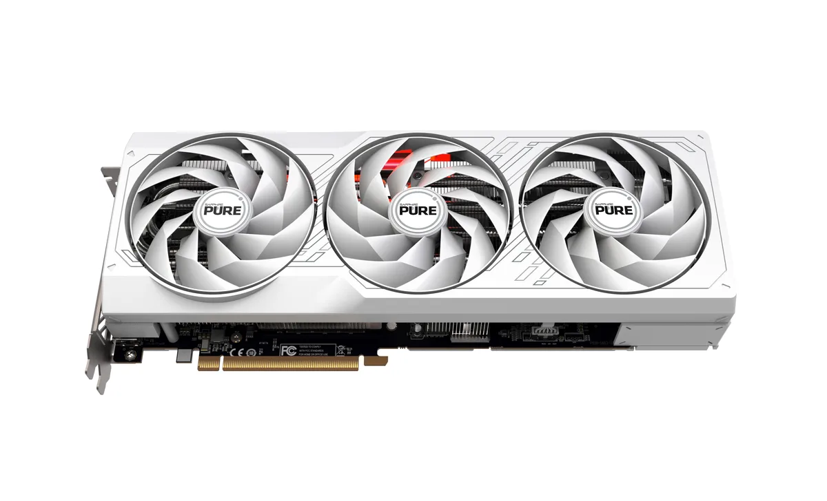 Sapphire PURE Radeon RX 7900 GRE triple-fan graphics card in silver and white