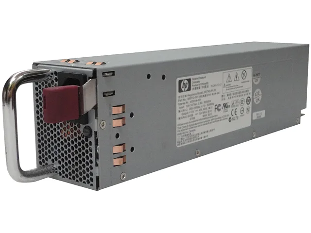 HP 405914-001 575 W redundant power supply unit, metal casing, modular connectors, label visible