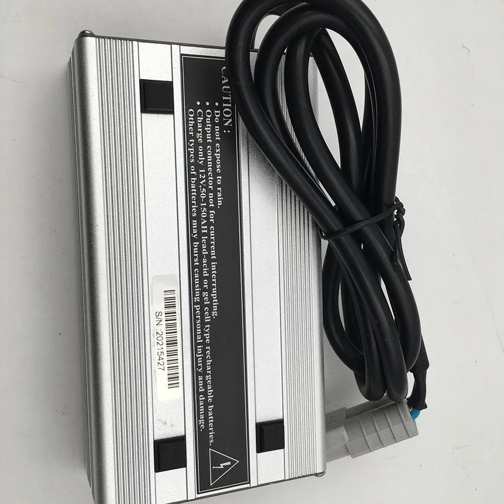 Compact rectangular charger unit with cooling vents and cable connections
