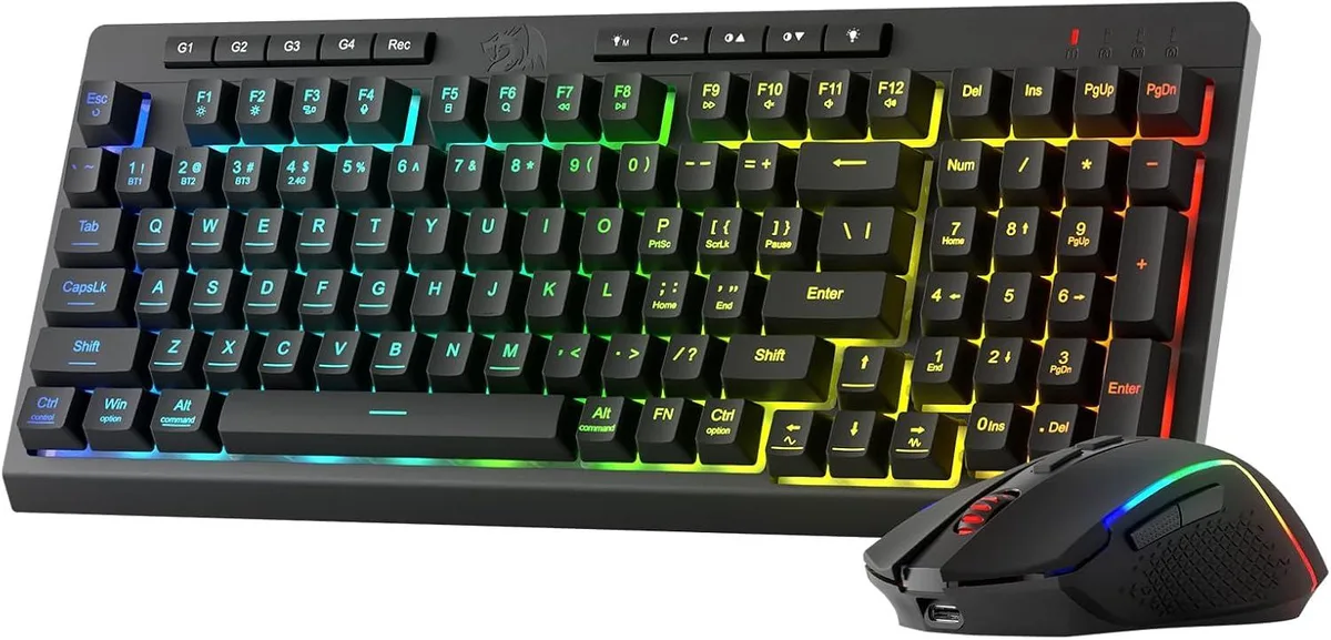 Redragon S142 98-key wireless keyboard and mouse combo, compact layout, RGB backlighting, matte black finish