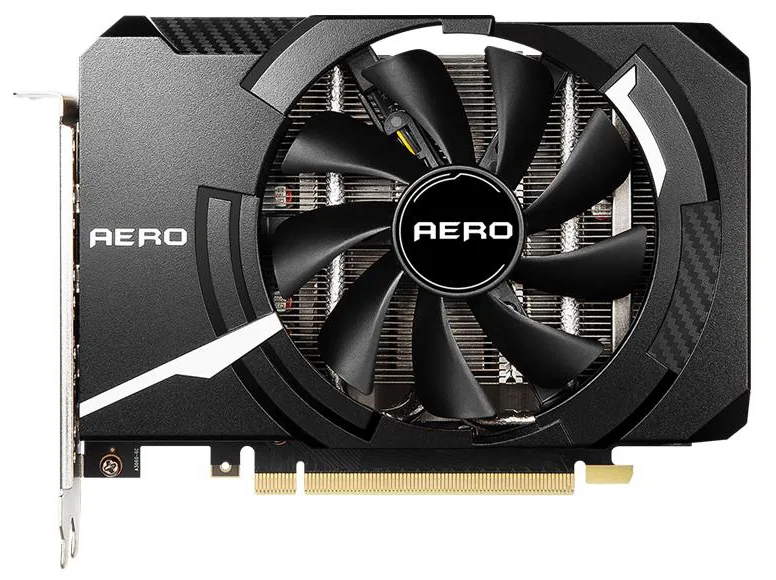 Compact graphics card with single fan and black shroud