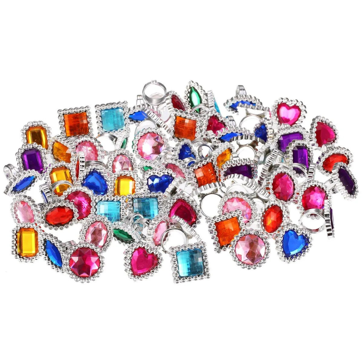 Shappy Princess Ring 72 Pcs Adjustable Plastic Rings Heart Round Oval Square Rectangular — product photo