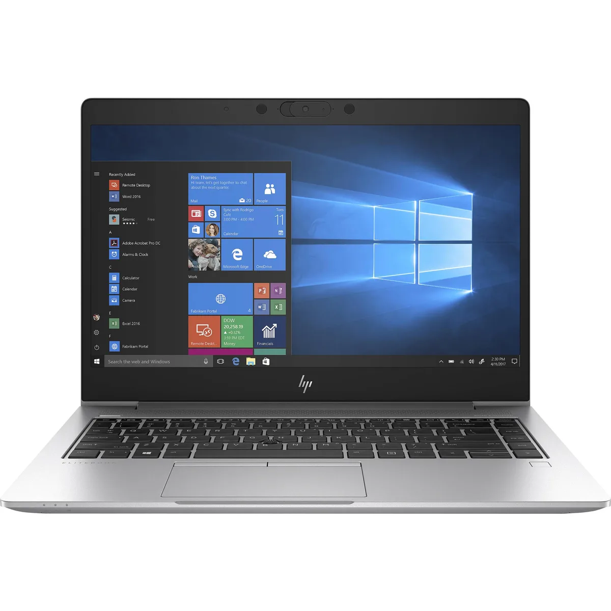 Silver HP Elitebook 745 G6 14 inch laptop closed on white background