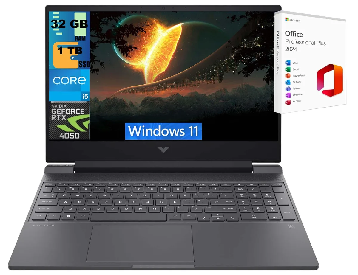Grey gaming laptop with 15.6 inch screen and backlit keyboard