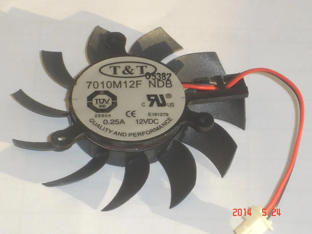 Black 70mm frameless fan with two-wire 2-pin connector