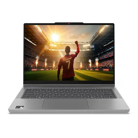 Silver 14 inch 2-in-1 laptop with glass touchscreen display, hinge folded back