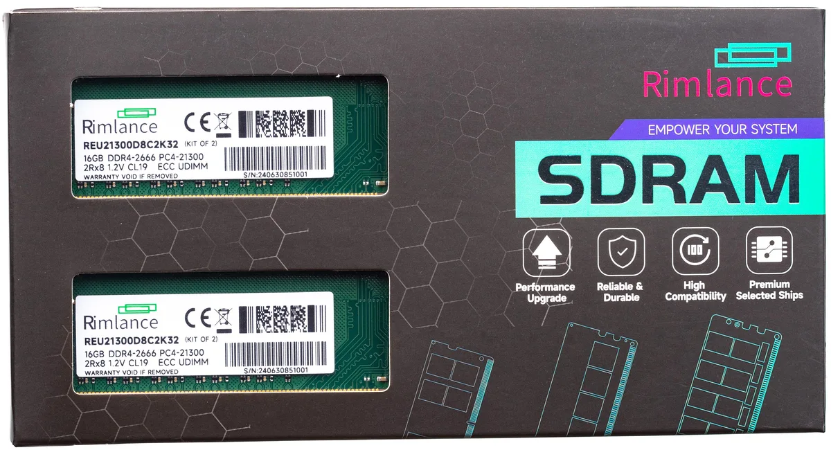 Two green DDR4 UDIMM modules, 288-pin, matte black PCB, silver heat spreader labels