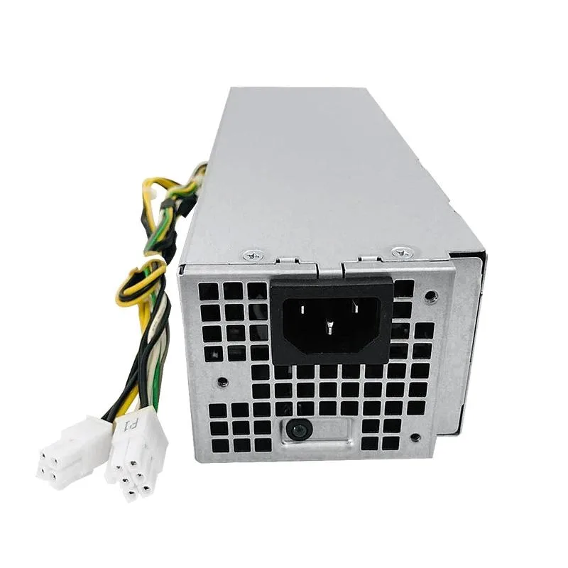 Rectangular metal ATX power supply unit with ventilation grille