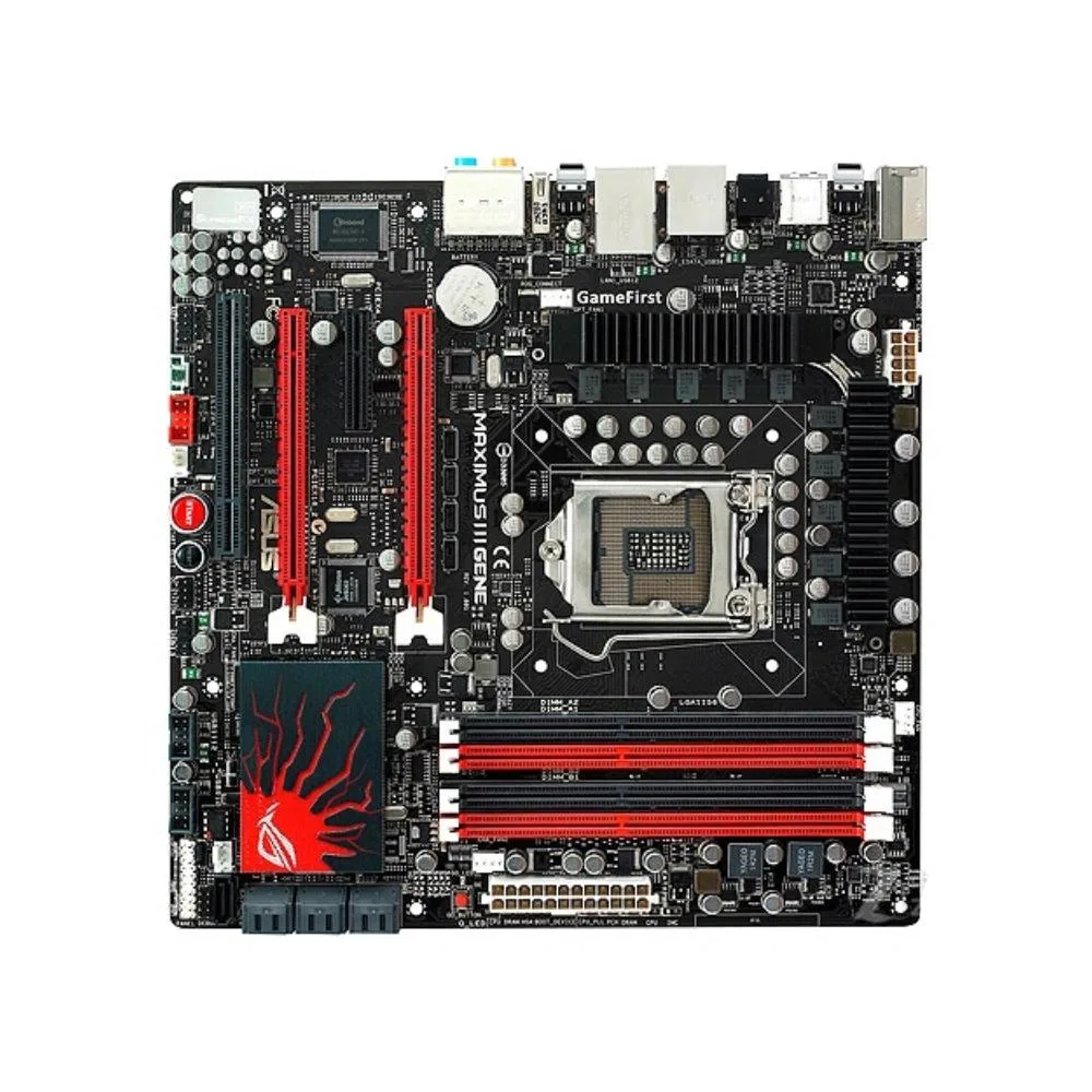 Black Micro ATX motherboard with LGA 1156 socket and Intel P55 chipset